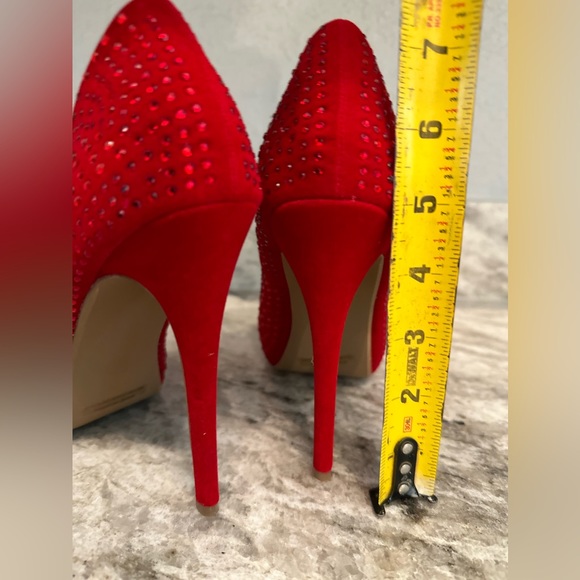 Red Glitter, Rhinestone Platform Pumps Sz - Picture 10 of 12